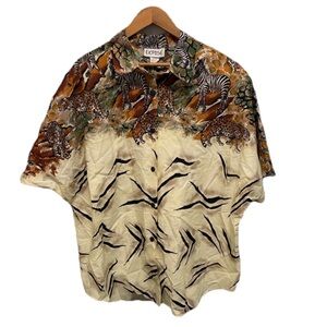 EXPOSÉ Vintage Animal Print Safari Button Up Shirt Y2K 90s Size 26/28 Jungle Top